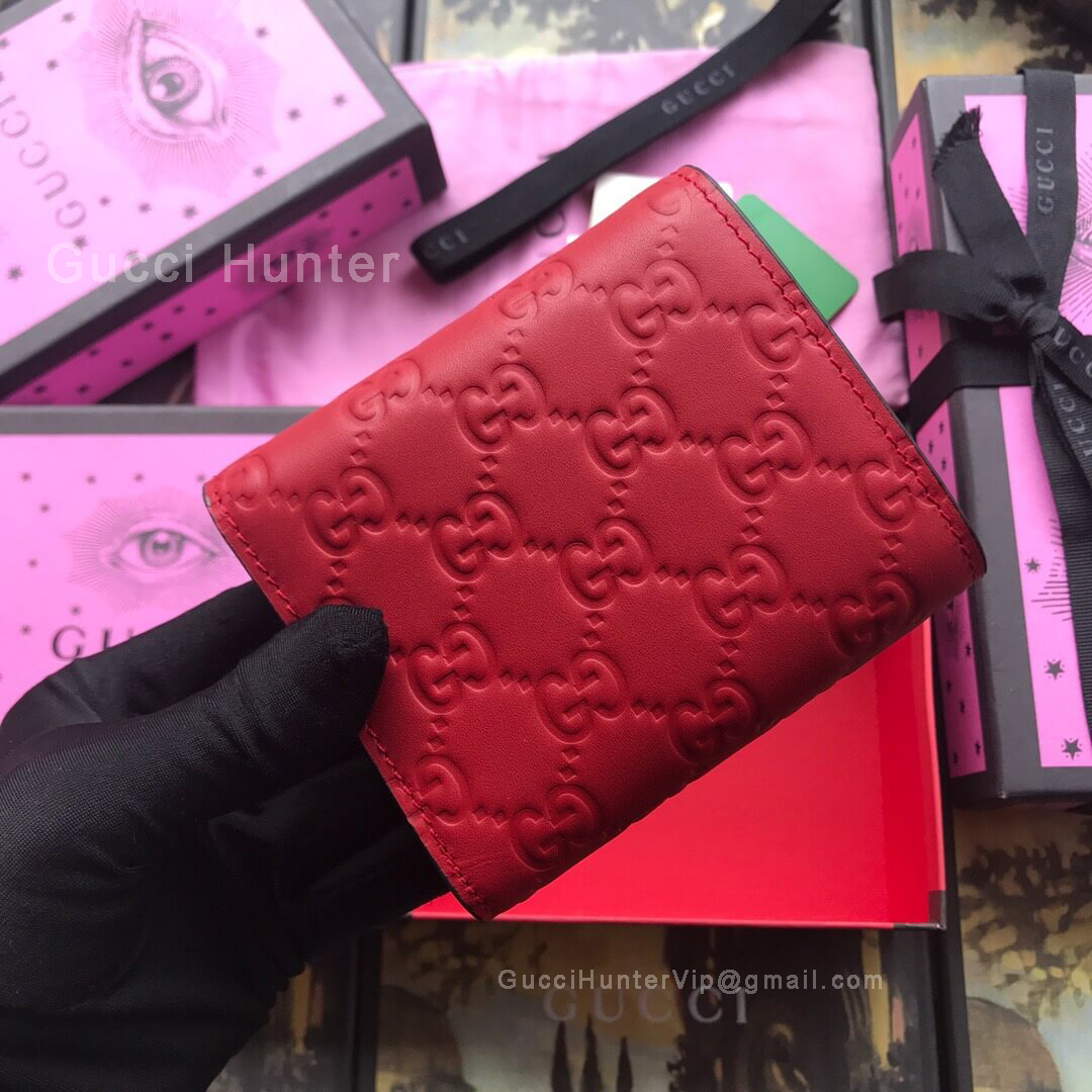 Gucci Signature Card Case With Cat Red 548050